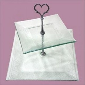 Γυάλινo πιατέλα διόροφη (25x25 cm 17x17 cm) doblex cake tray ARTEBELLA
