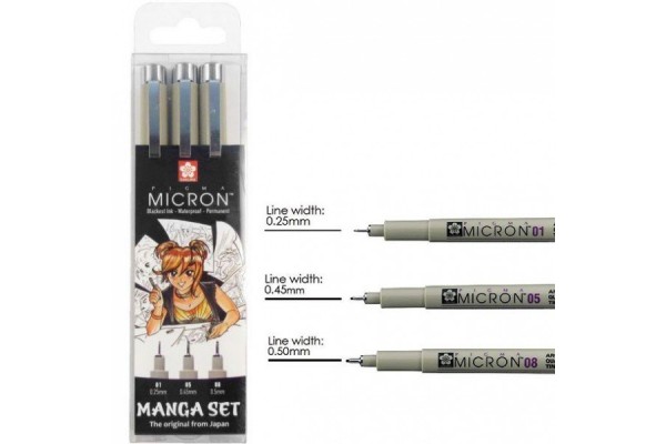 ΜΑΡΚΑΔΟΡΑΚΙΑ MANGA PIGMA MICRON BLACK ΣΕΤ3 (01,05,08)