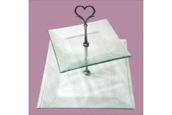 Γυάλινo πιατέλα διόροφη  (25x25 cm 17x17 cm) doblex cake tray ARTEBELLA