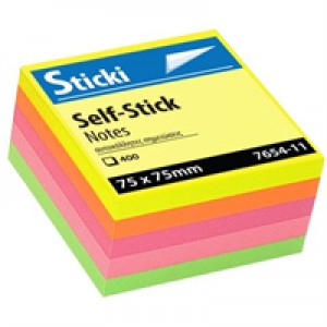 Αυτοκόλλητος Κύβος Sticki 75x75mm Neon 400φ 7654-11