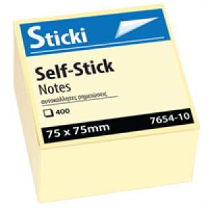 Αυτοκόλλητος Κύβος Sticki 75x75mm Κίτρινο 400φ 7654-10