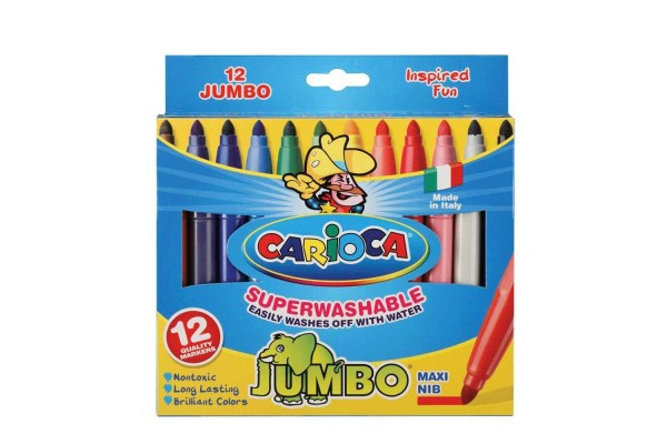 ΜΑΡΚΑΔΟΡΟΙ ΖΩΓΡΑΦΙΚΗΣ CARIOCA JUMBO SUPERWASHABLE 12 ΧΡΩΜΑΤΩΝ ΧΟΝΤΡΗ ΜΥΤΗ 6MM