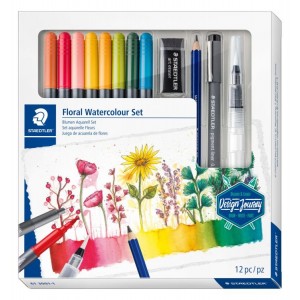 ΣΕΤ ΜΑΡΚΑΔΟΡΟΙ ΑΚΟΥΑΡΕΛΑΣ FLORAL ΜΕ ΓΟΜΟΛΑΣΤΙΧΑ, ΜΟΛΥΒΙ & ΞΥΣΤΡΑ STAEDTLER 12 TEM