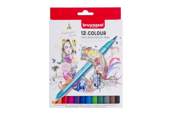 ΣΕΤ ΜΑΡΚΑΔΟΡΟΙ 12ΤΕΜ ΜΕ ΔΙΠΛΗ ΜΥΤΗ FINELINER & BRUSH PENS BRUYNZEEL