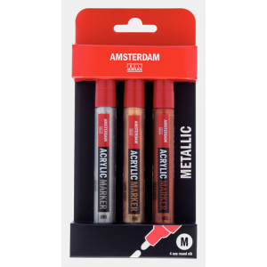 ΜΑΡΚΑΔΟΡΟΙ ΑΚΡΥΛΙΚΟΙ AMSTERDAM 3 X 4mm Metallic set ΜΑΡΚΑΔΟΡΟΙ ΑΚΡΥΛΙΚΟΙ AMSTERDAM 3 X 4mm Metallic set