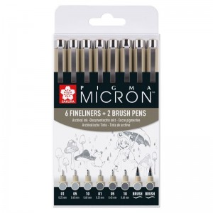 ΜΑΡΚΑΔΟΡΑΚΙΑ Pigma Micron  Gray Set8 (6 FINELINERS 2 BRUSH PENS)