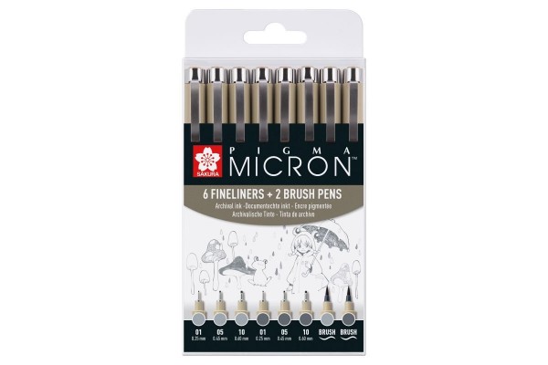 ΜΑΡΚΑΔΟΡΑΚΙΑ Pigma Micron  Gray Set8 (6 FINELINERS 2 BRUSH PENS)