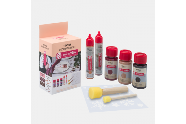 ΣΕΤ ΧΡΩΜΑΤΑ ΓΙΑ ΥΦΑΣΜΑ 3ΧΡΩΜΤΑ X 50ML 2ΤΕΜ EFFECT LINER KAI 2 ΣΤΑΜΠΑΔΟΡΟΥΣ 1 ΣΤΕΝΣΙΛ