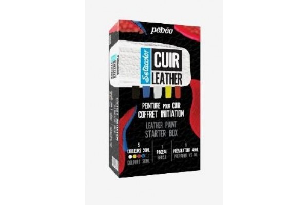 ΣΕΤ ΧΡΩΜΑΤΑ ΓΙΑ ΔΕΡΜΑ 5x20ml + Primer και πινέλο SETACOLOR LEATHER  PEBEO