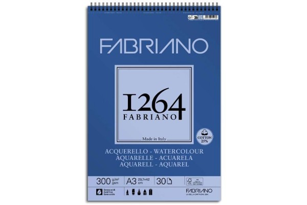 ΜΠΛΟΚ ΣΠΙΡΑΛ Α5 F-1264 300GR ΑΚΟΥΑΡΕΛΑΣ 25% ΒΑΜΒΑΚΙ 20Φ FABRIANO