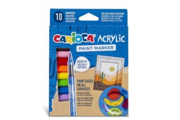 ΜΑΡΚΑΔΟΡΟΙ ΑΚΡΥΛΙΚΟΙ BRUSH  CARIOCA 10ΧΡΩΜΑΤΑ ΓΙΑ ΟΛΕΣ ΤΙΣ  ΕΠΙΦΑΝΕΙΕΣ