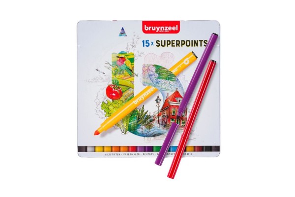 ΜΑΡΚΑΔΟΡΟΙ BRUYNZEEL SUPER POINT FELT TIP ΣΕ ΜΕΤΑΛΛΙΚΗ ΚΑΣΕΤΙΝΑ 15 ΤΕΜ